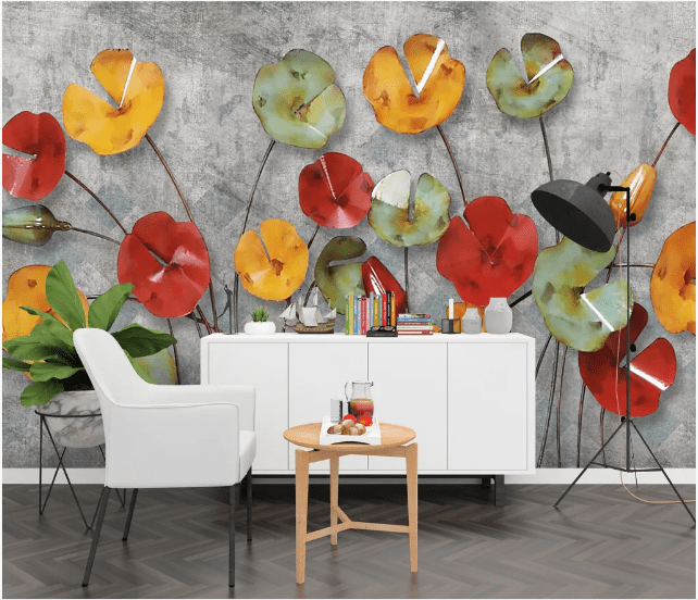 3D Red Lotus Leaf WC985 Wall Murals Wallpaper AJ Wallpaper 2