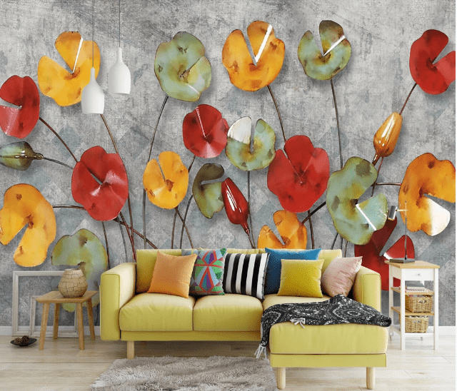 3D Red Lotus Leaf WC985 Wall Murals Wallpaper AJ Wallpaper 2