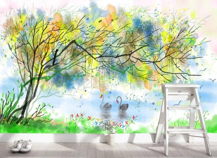3D Graffiti Tree Swan WC788 Wall Murals Wallpaper AJ Wallpaper 2