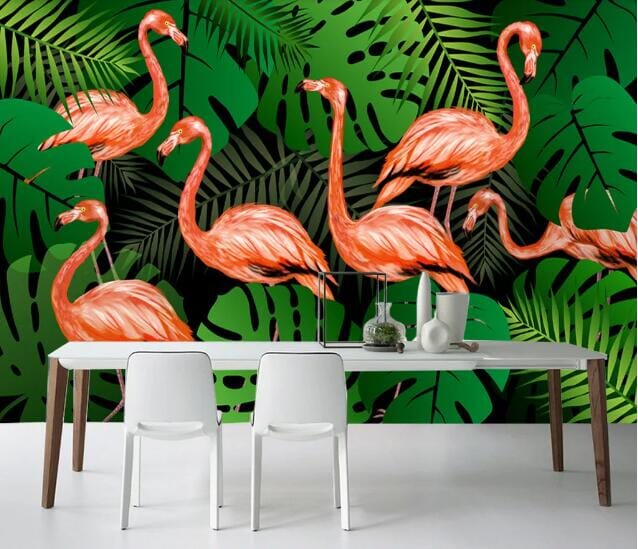 3D Flamingo Leaves WC750 Wall Murals Wallpaper AJ Wallpaper 2