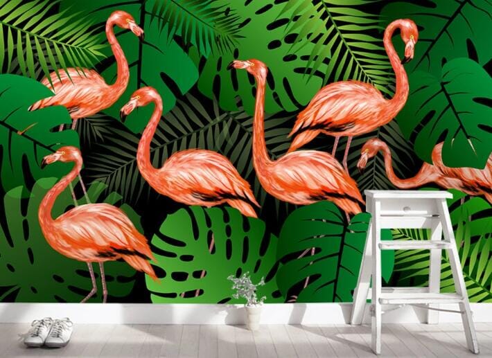 3D Flamingo Leaves WC750 Wall Murals Wallpaper AJ Wallpaper 2