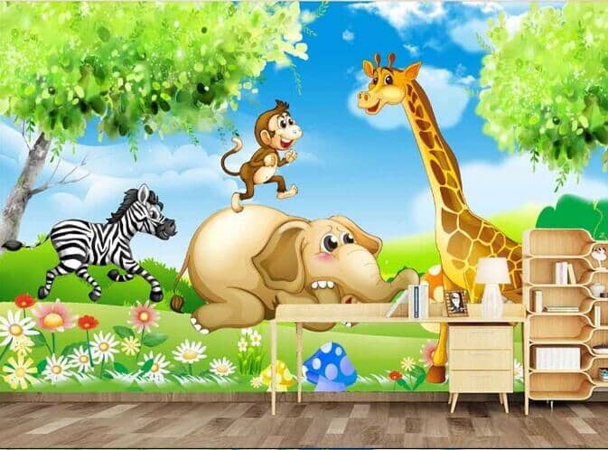 3D Giraffe Monkey WC418 Wall Murals Wallpaper AJ Wallpaper 2