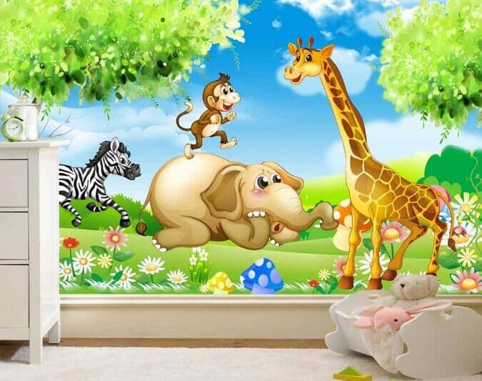 3D Giraffe Monkey WC418 Wall Murals Wallpaper AJ Wallpaper 2