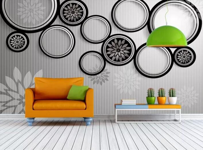 3D Black Circle Flower WC103 Wall Murals Wallpaper AJ Wallpaper 2