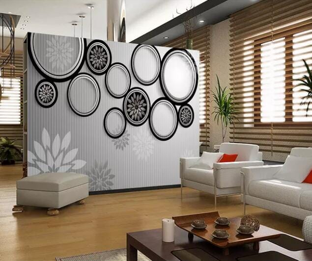 3D Black Circle Flower WC103 Wall Murals Wallpaper AJ Wallpaper 2