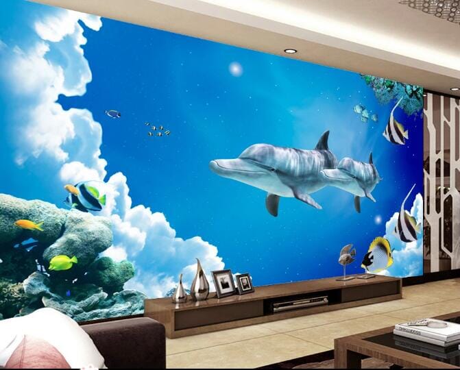 3D Dolphin Stars WC136 Wall Murals Wallpaper AJ Wallpaper 2