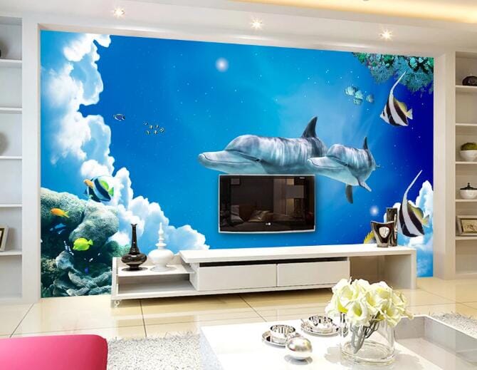 3D Dolphin Stars WC136 Wall Murals Wallpaper AJ Wallpaper 2