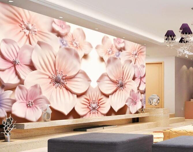3D Pink Relief Flower WC157 Wall Murals Wallpaper AJ Wallpaper 2