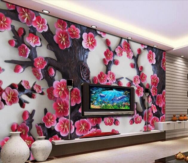 3D Plum Blossom Decoration WC113 Wall Murals Wallpaper AJ Wallpaper 2