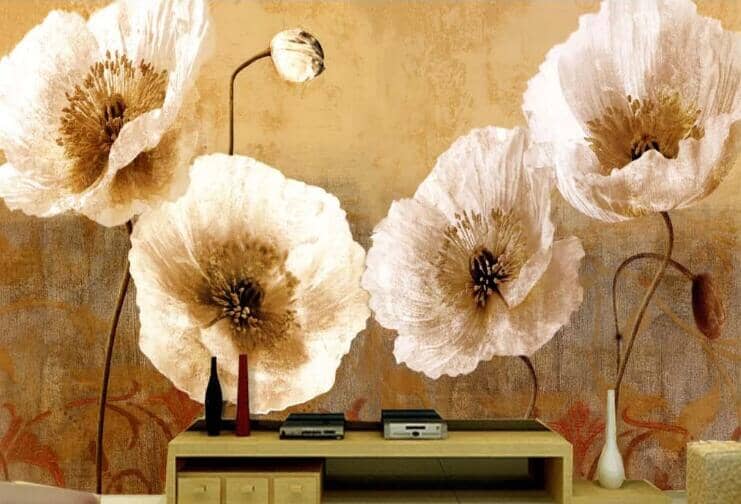 3D White Lily Pattern WC144 Wall Murals Wallpaper AJ Wallpaper 2