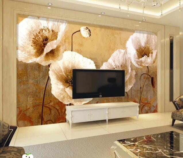 3D White Lily Pattern WC144 Wall Murals Wallpaper AJ Wallpaper 2