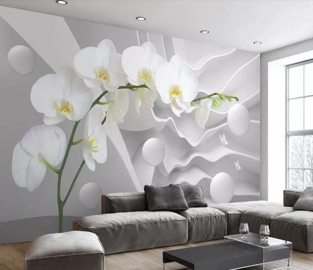 3D Blooming White Flowers WC183 Wall Murals Wallpaper AJ Wallpaper 2