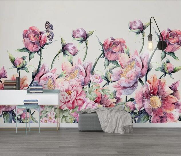 3D Flower Butterfly WC1056 Wall Murals Wallpaper AJ Wallpaper 2