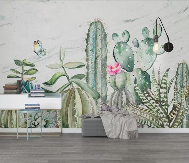 3D Cactus Butterfly WC1055 Wall Murals Wallpaper AJ Wallpaper 2