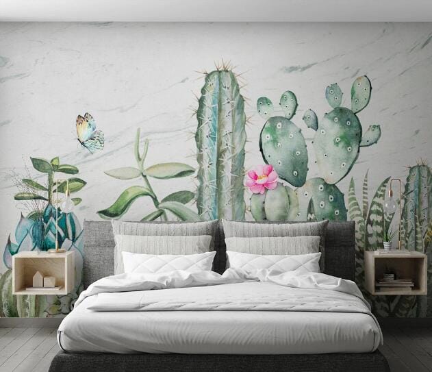 3D Cactus Butterfly WC1055 Wall Murals Wallpaper AJ Wallpaper 2