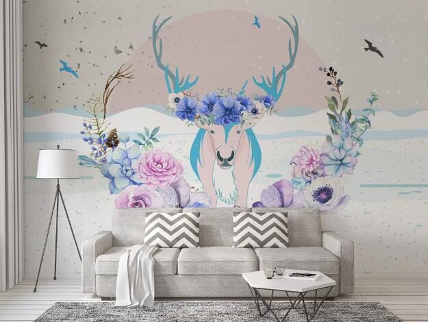 3D Pink Deer Flower WC893 Wall Murals Wallpaper AJ Wallpaper 2