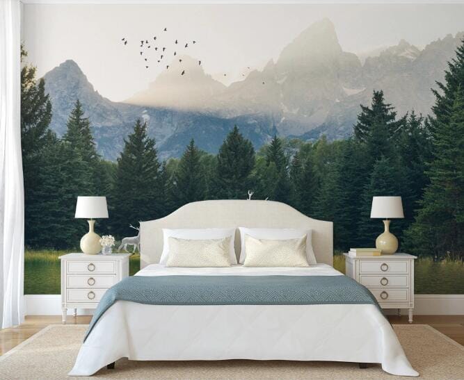 3D White Deer Forest WC752 Wall Murals Wallpaper AJ Wallpaper 2
