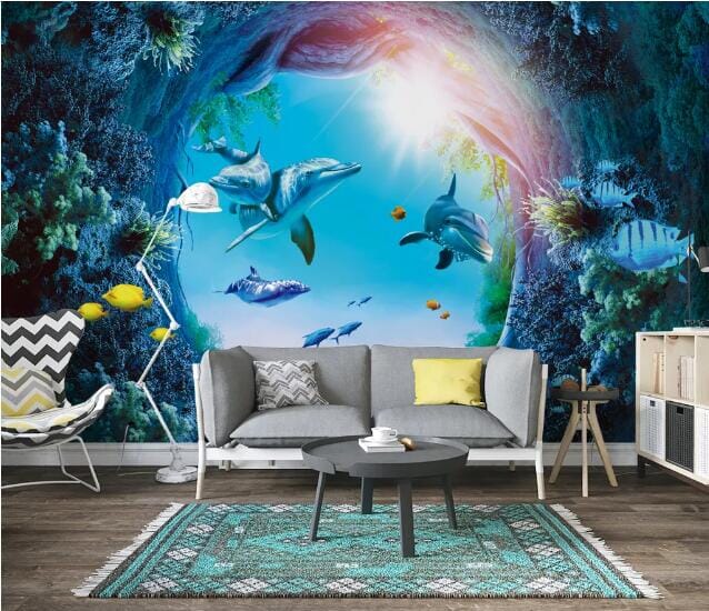 3D Coral Dolphin WC740 Wall Murals Wallpaper AJ Wallpaper 2
