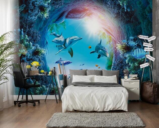 3D Coral Dolphin WC740 Wall Murals Wallpaper AJ Wallpaper 2