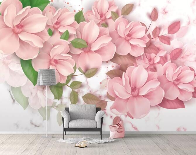 3D Blooming Pink Flowers WC735 Wall Murals Wallpaper AJ Wallpaper 2