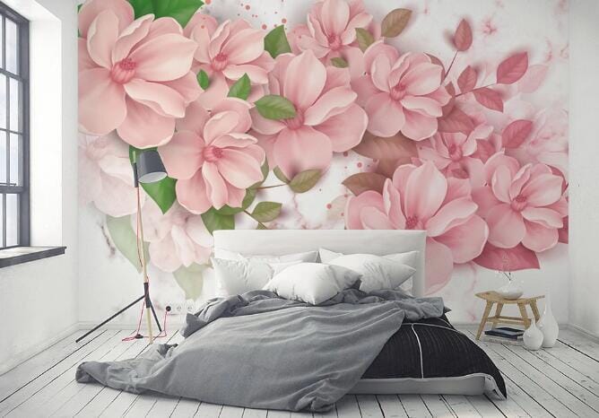 3D Blooming Pink Flowers WC735 Wall Murals Wallpaper AJ Wallpaper 2