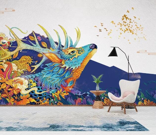 3D Colored Beautiful Deer WC719 Wall Murals Wallpaper AJ Wallpaper 2