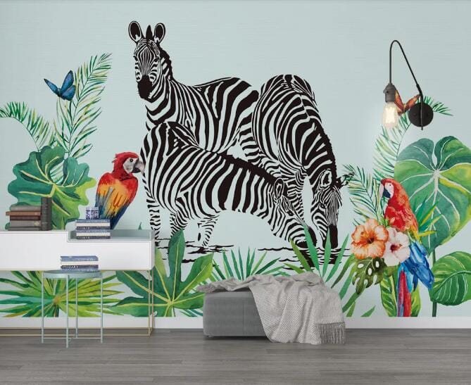 3D Zebra Parrot WC576 Wall Murals Wallpaper AJ Wallpaper 2
