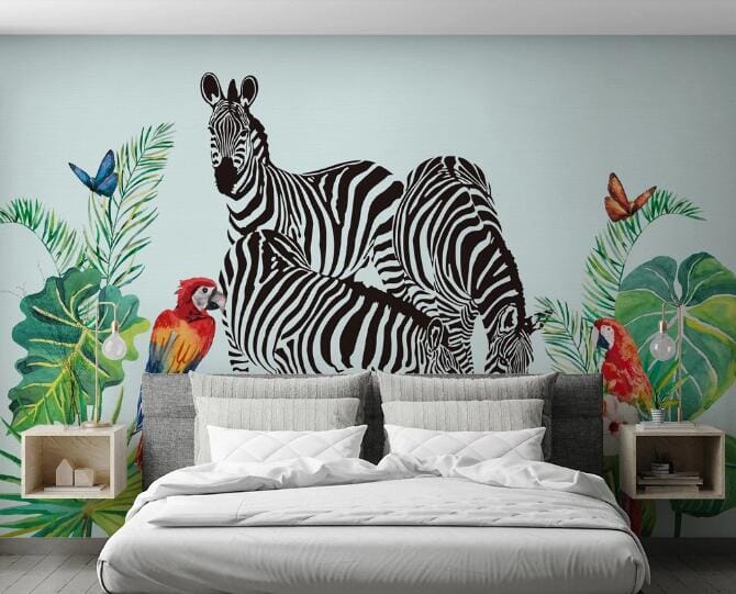 3D Zebra Parrot WC576 Wall Murals Wallpaper AJ Wallpaper 2
