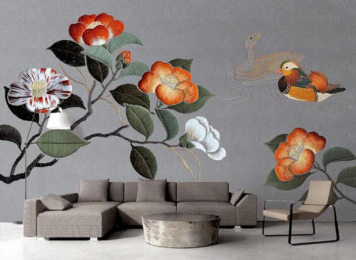 3D Embroidery Flower WC424 Wall Murals Wallpaper AJ Wallpaper 2