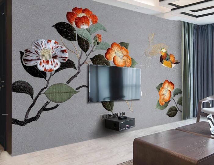 3D Embroidery Flower WC424 Wall Murals Wallpaper AJ Wallpaper 2