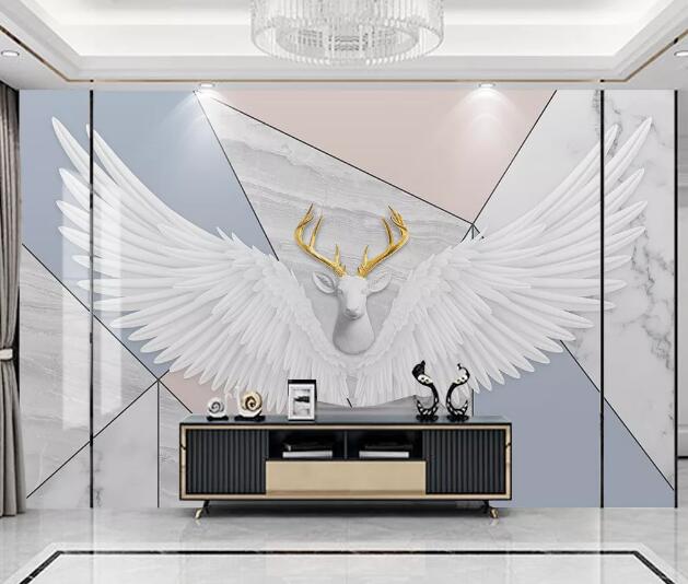3D Deer Head Wings WC2757 Wall Murals