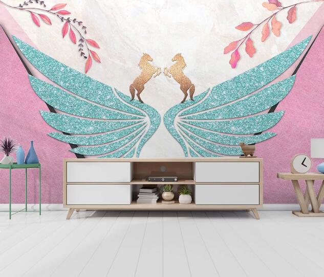3D Horse Green Wings WC2630 Wall Murals