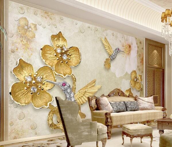3D Golden Bird WC199 Wall Murals Wallpaper AJ Wallpaper 2