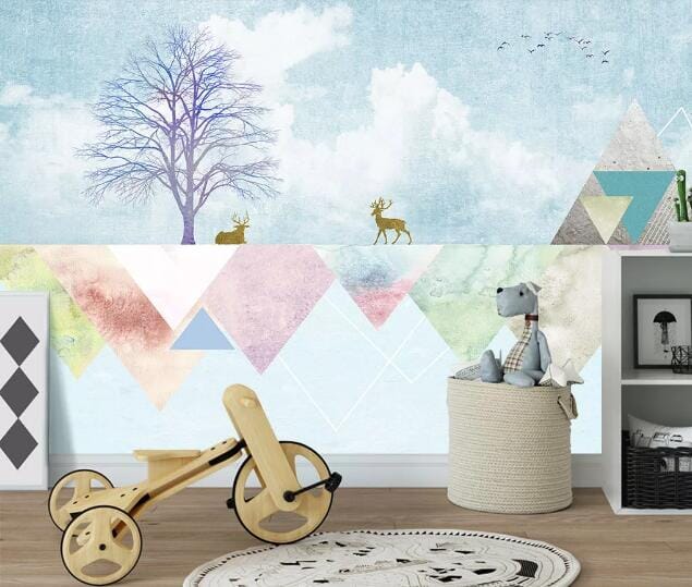3D Fawn Triangle WC1005 Wall Murals Wallpaper AJ Wallpaper 2