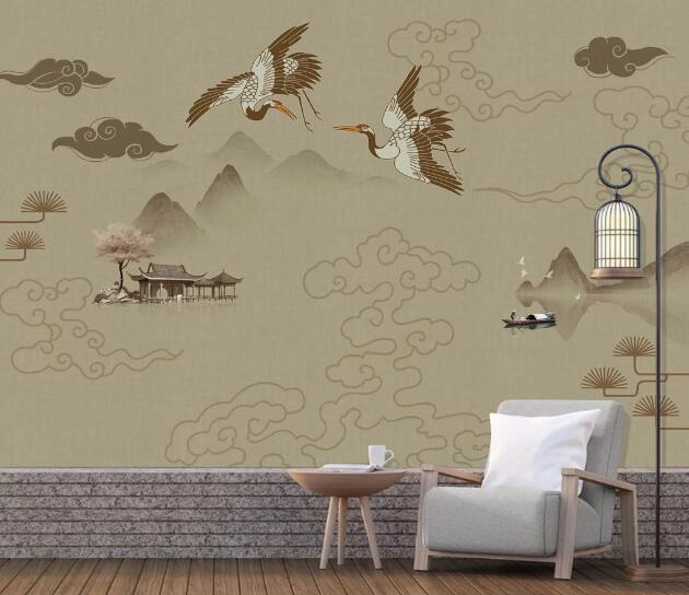 3D Pavilion Crane WC2569 Wall Murals