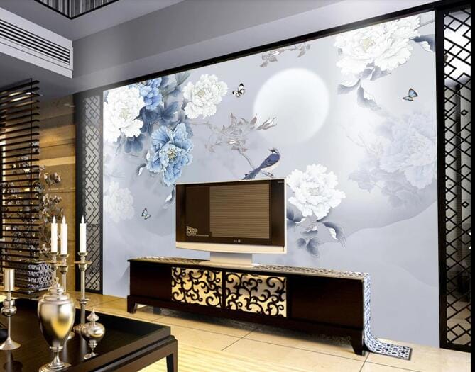 3D Moon Peony Bird WC1046 Wall Murals Wallpaper AJ Wallpaper 2