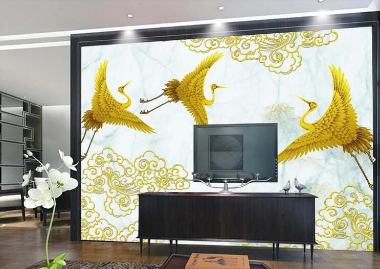 3D Golden Crane WC1001 Wall Murals Wallpaper AJ Wallpaper 2