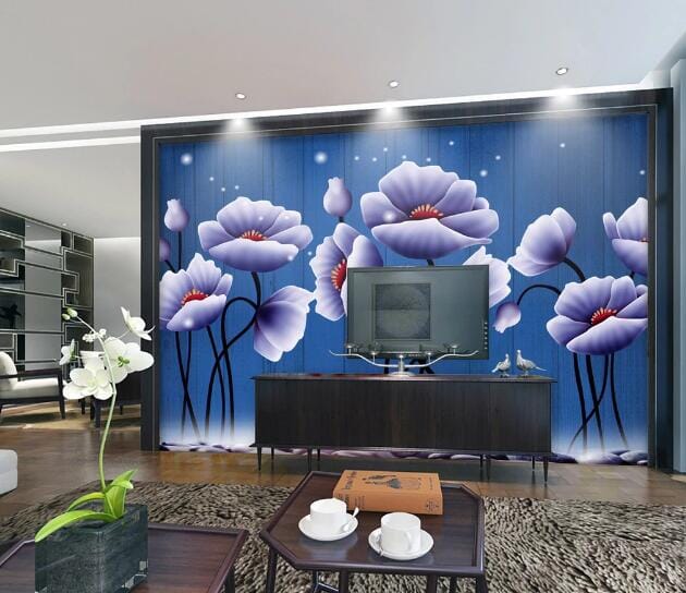 3D Blue Flower WC300 Wall Murals Wallpaper AJ Wallpaper 2