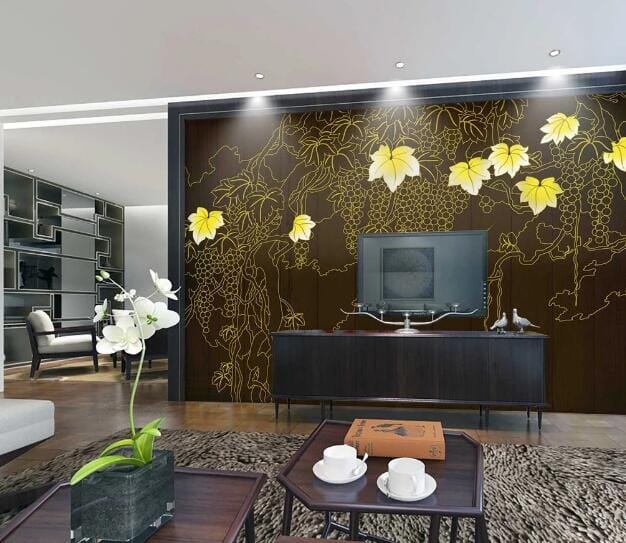3D Yellow Leaf WC389 Wall Murals Wallpaper AJ Wallpaper 2