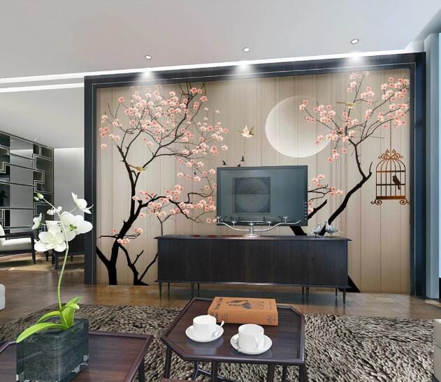 3D Moon Red Plum WC411 Wall Murals Wallpaper AJ Wallpaper 2