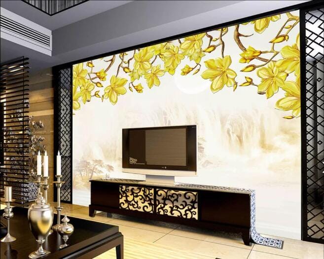 3D Yellow Flower WC505 Wall Murals Wallpaper AJ Wallpaper 2