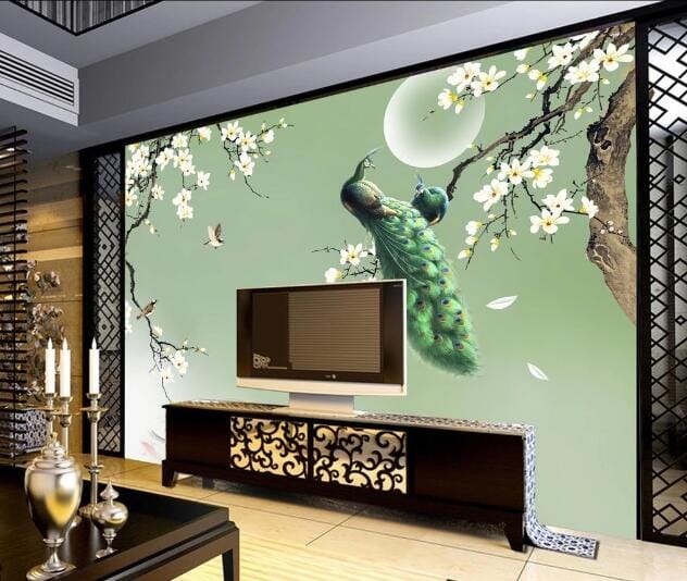 3D Moon Peacock WC709 Wall Murals Wallpaper AJ Wallpaper 2