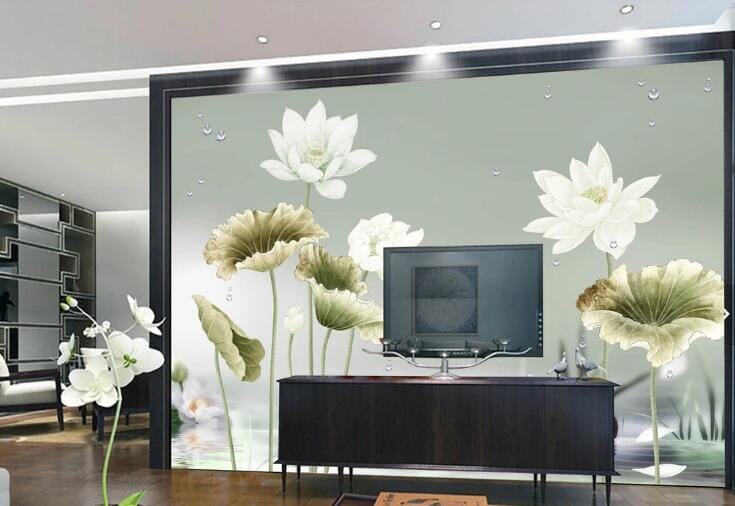 3D White Lotus Petals WC703 Wall Murals Wallpaper AJ Wallpaper 2