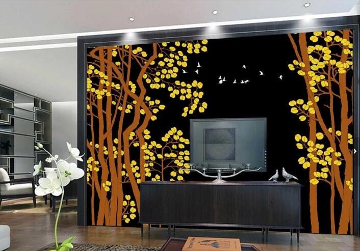 3D Yellow Tree Bird WC700 Wall Murals Wallpaper AJ Wallpaper 2