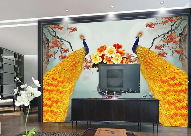 3D Yellow Peacock WC682 Wall Murals Wallpaper AJ Wallpaper 2