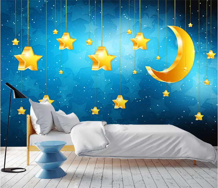 3D Yellow Moon Stars WC1848 Wall Murals