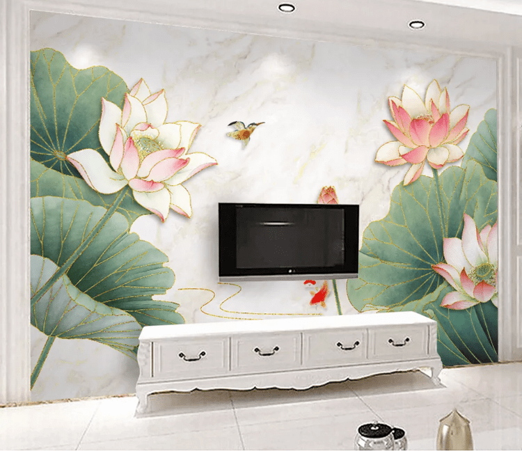 3D Lotus Leaf Koi WC988 Wall Murals Wallpaper AJ Wallpaper 2