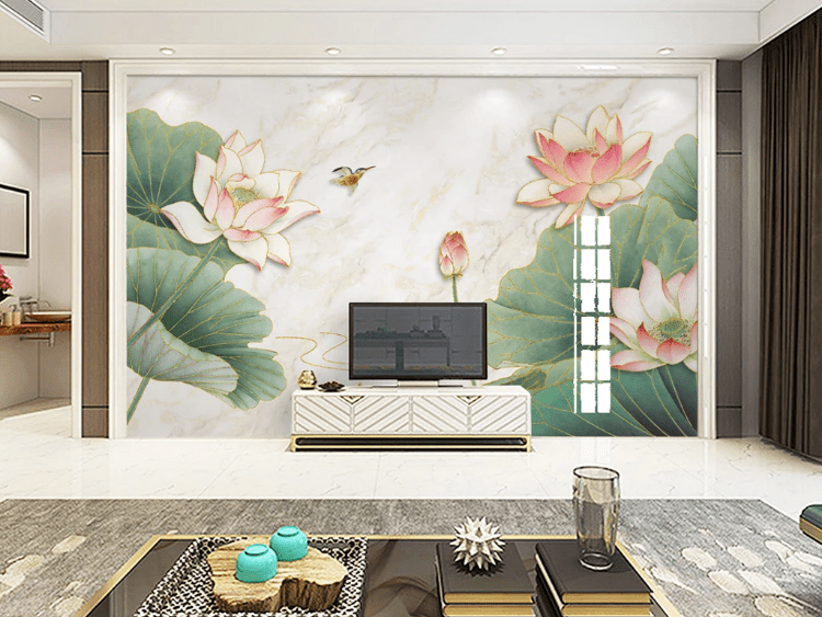 3D Lotus Leaf Koi WC988 Wall Murals Wallpaper AJ Wallpaper 2