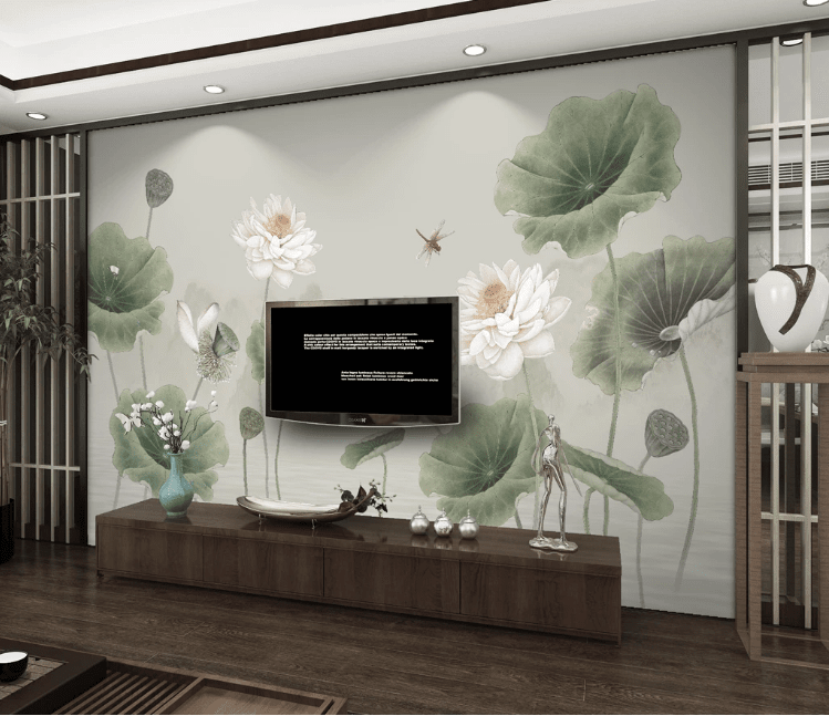 3D Lotus Seed Dragonfly WC982 Wall Murals Wallpaper AJ Wallpaper 2