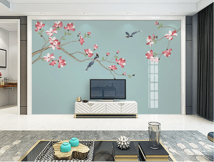 3D Blue Swallow Flower WC980 Wall Murals Wallpaper AJ Wallpaper 2